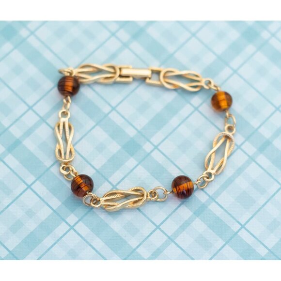 Vintage Orange Spheres Gold Tone Bracelet by Avon - 7 1/2 inch - L20 - Picture 1 of 3
